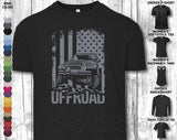 Off-Road Car 4x4 Vehicle Independence Day July 4th American Flag Mountains Adventure Explore Gift Unisex T-Shirt