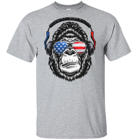 Gorilla Monkey Head Headset Glasses Funny Independence Day July 4th American Flag Gift Unisex T-Shirt