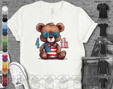 Teddy Bear Grizzly Flag Patriotic Independence Day July 4th US Veteran Army Gift Unisex T-Shirt
